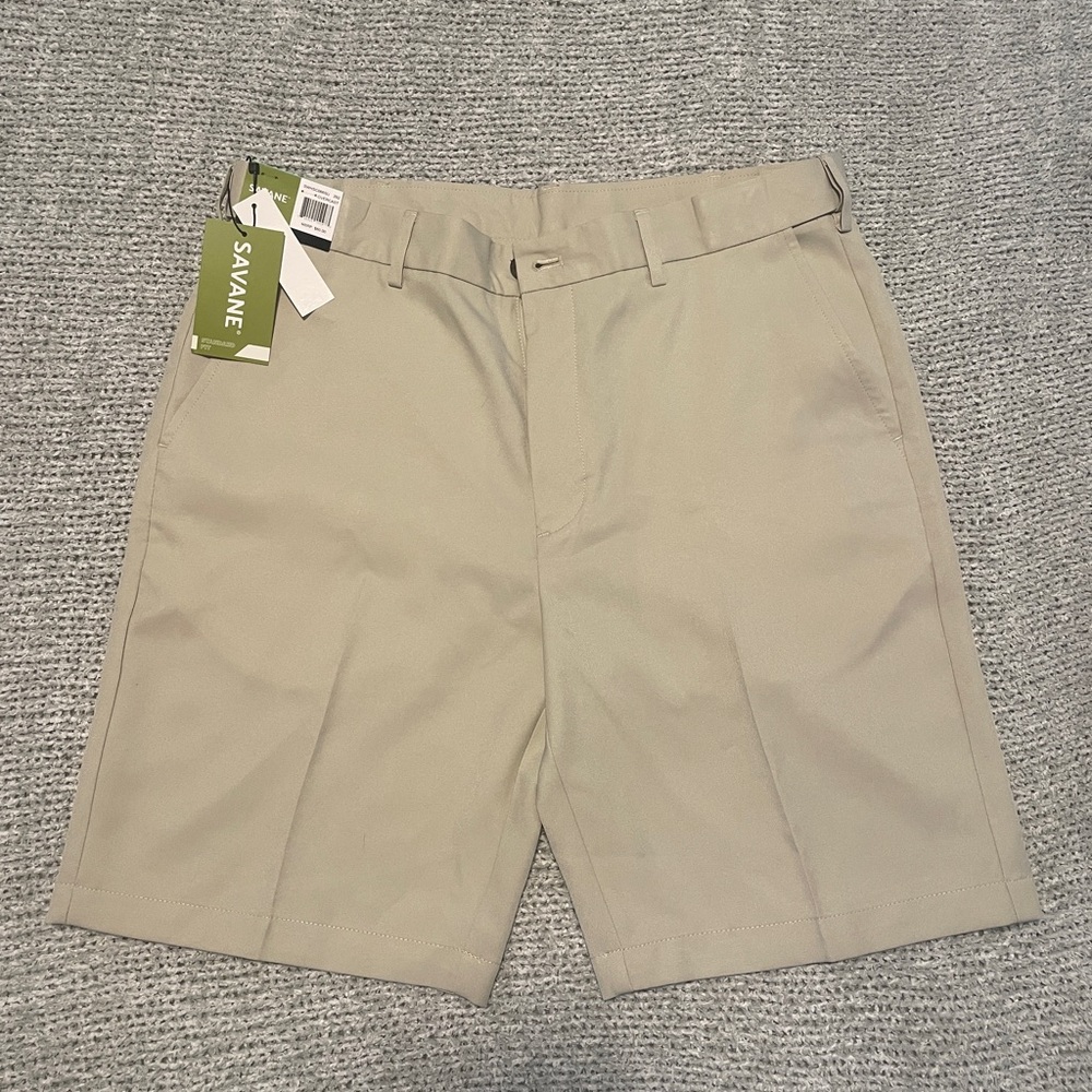 Savane Tan Flat Front Khaki Dress Shorts